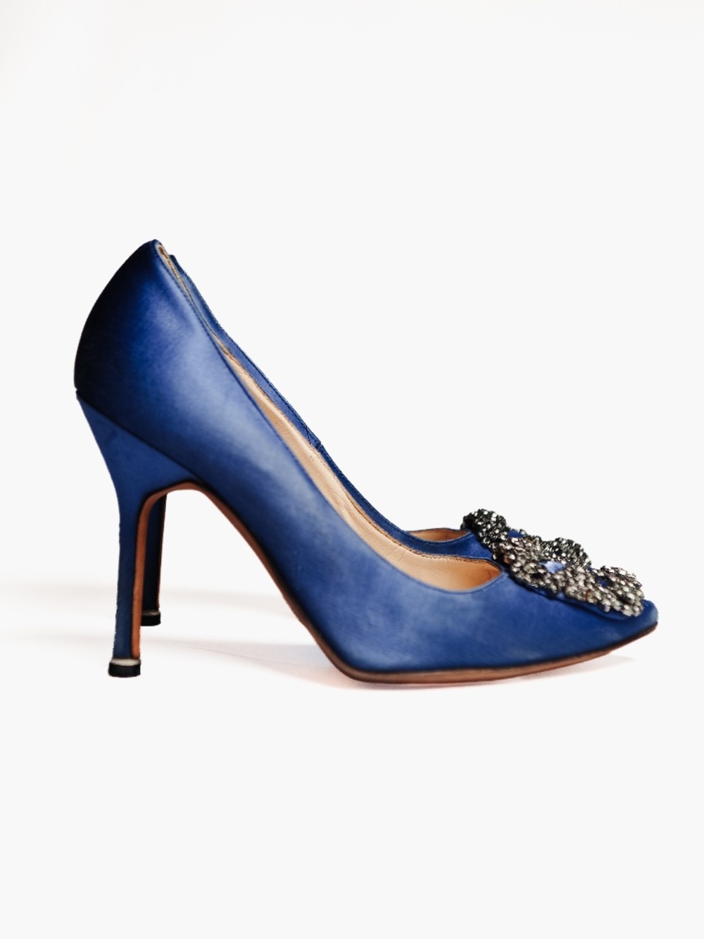Manolo Blahnik Hangisi 105mm satin pumps BLUE size 35